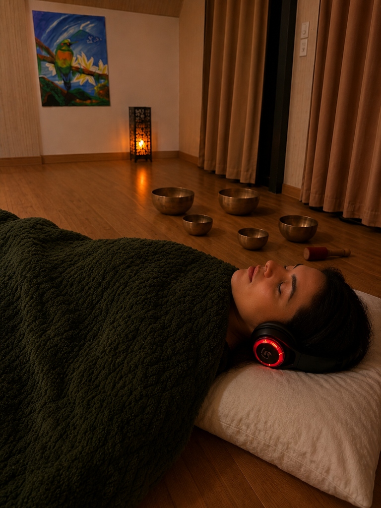 Inmersión en terapia de sonido grupal con auriculares